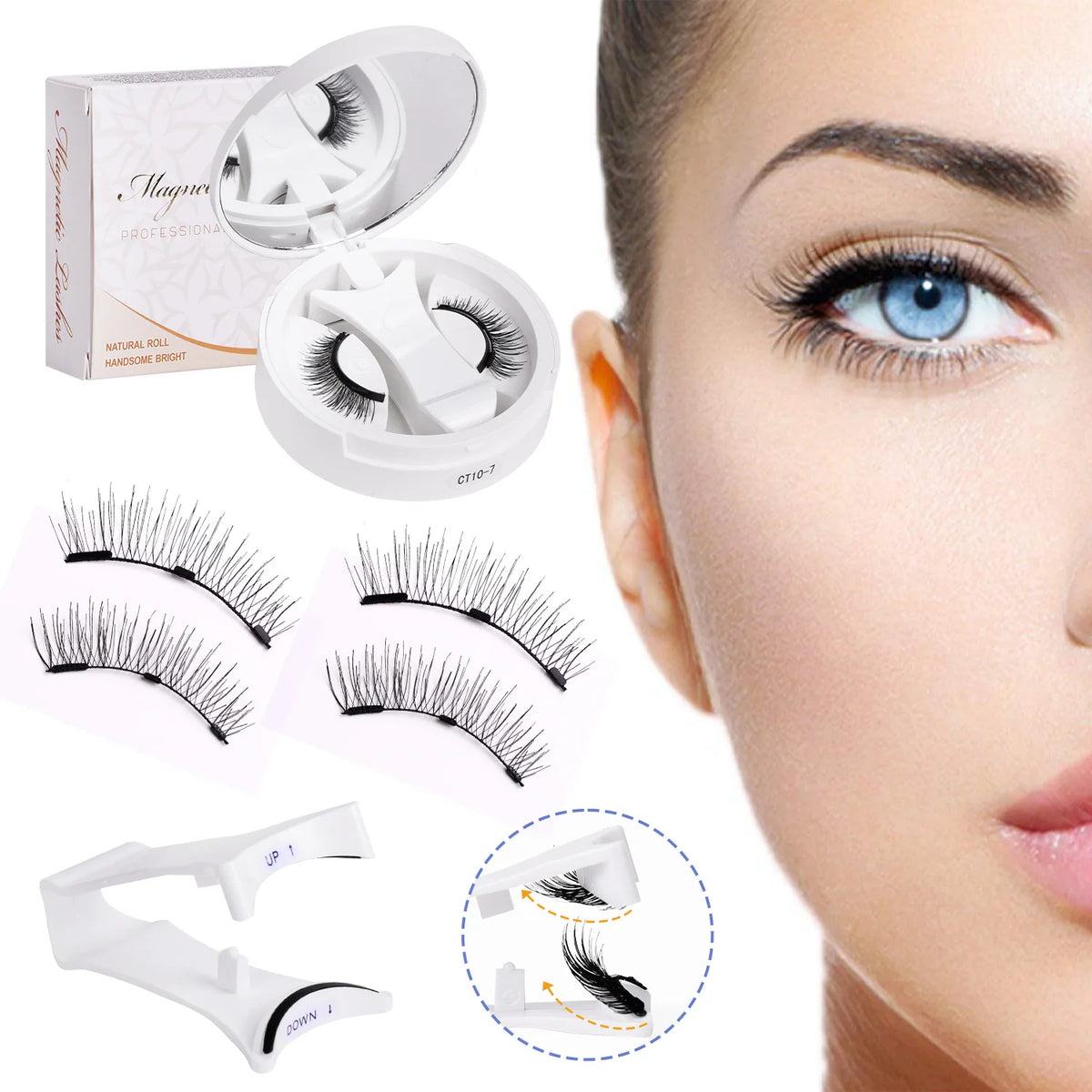 Magnetic Fake Eyelashes Set Reusable 3D Glue-free Waterproof Natural False Eyelashes With Travel-friendly Applicator