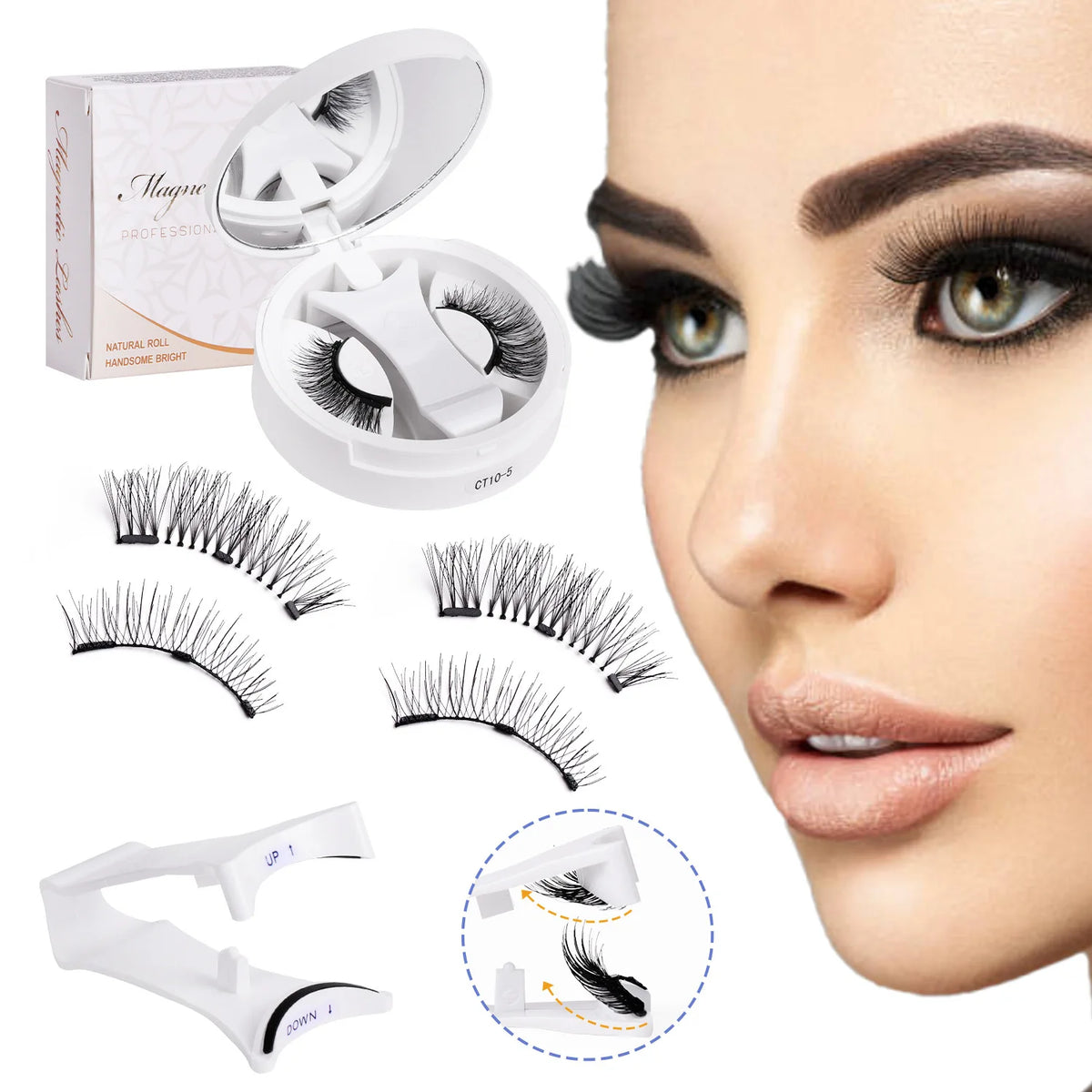 Magnetic Fake Eyelashes Set Reusable 3D Glue-free Waterproof Natural False Eyelashes With Travel-friendly Applicator