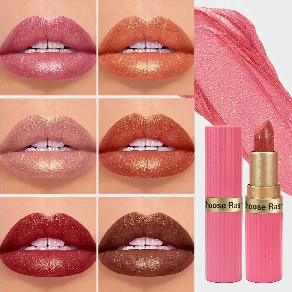 Pearlescent Pink Glitter Velvet Lipstick Metallic Waterproof Long Lasting Matte Shimmer Diamond Lipstick Women Makeup Cosmetic