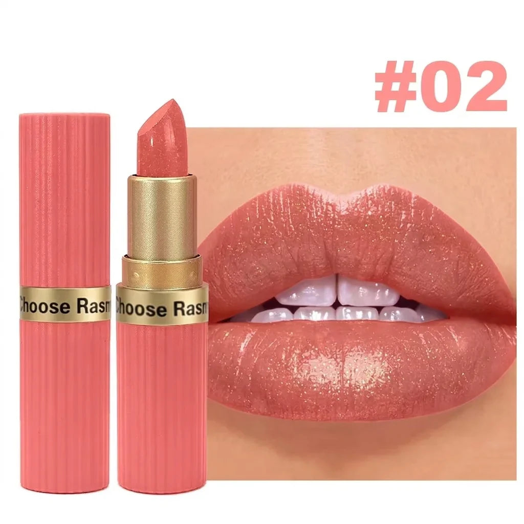 Pearlescent Pink Glitter Velvet Lipstick Metallic Waterproof Long Lasting Matte Shimmer Diamond Lipstick Women Makeup Cosmetic
